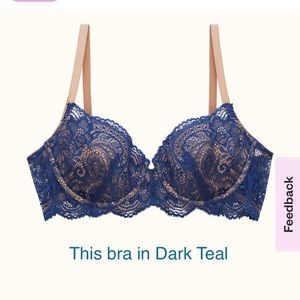 ThirdLove Lace Balconette Bra, 34F(34DDD) Dark Teal (NWOT, Unworn)